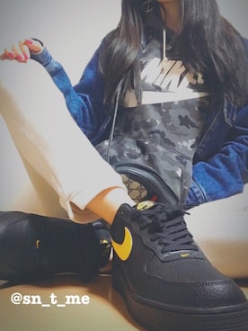 「AIR FORCE 1」｜「アイテム（デニムジャケット）」を使った、♡スニ女♡さん（レディース・153cm）の春コーディネート