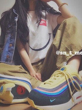 「AIR MAX」｜「アイテム（デニムジャケット）」を使った、♡スニ女♡さん（レディース・153cm）の春コーディネート