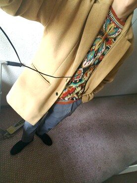 「アイテム（その他トップス、ブラウン系）」を使った、有登さん（メンズ・172cm）の春コーディネート