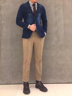 「initial（イニシャル）のアイテム（チノパンツ）」を使った、JANKOさん（メンズ・177cm）の秋コーディネート
