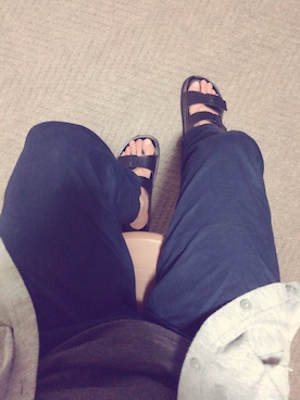 「GLOBAL WORK（グローバルワーク）のアイテム（サンダル、ブラック系）」を使った、ruさん（メンズ・164cm）の夏コーディネート