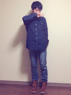 「古着のアイテム（デニムジャケット、ブルー系）」を使った、ruさん（メンズ・164cm）の春コーディネート