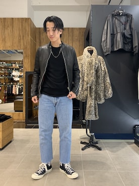 「L.H.P（エルエイチピー）のアイテム（ライダースジャケット）」を使った、NAOさん（メンズ・177cm）の冬コーディネート