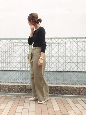 「リブニット」｜「アイテム（モカシン/デッキシューズ）」を使った、hakuさん（レディース・163cm）の秋コーディネート
