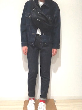 「赤い靴下」｜「アイテム（その他アウター）」を使った、りほさん（レディース・166cm）の春コーディネート