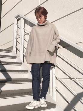「アイテム（ニット/セーター）」を使った、c h i k a…さん（レディース・149cm）の冬コーディネート