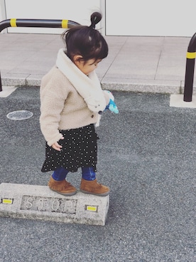 「ドットワンピ」｜「アイテム（シャツワンピース）」を使った、ｙｕｚｕｍａｒｕさん（キッズ・90cm）の冬コーディネート