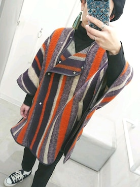 「KBF（ケイビーエフ）のアイテム（ポンチョ）」を使った、youmamさん（レディース・164cm）の冬コーディネート
