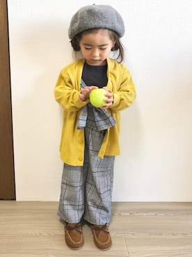 「グレンチェック」｜「アイテム（オールインワン・サロペット）」を使った、anjuさん（キッズ・90cm）の秋コーディネート
