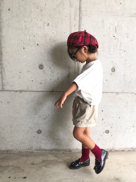「ドルマンスリーブ」｜「アイテム（ハンチング/ベレー帽）」を使った、anjuさん（キッズ・100cm）の秋コーディネート