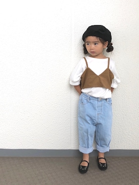 「ドルマンスリーブ」｜「アイテム（ハンチング/ベレー帽）」を使った、anjuさん（キッズ・100cm）の秋コーディネート