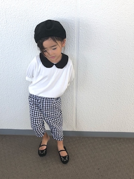 「ドルマンスリーブ」｜「アイテム（ハンチング/ベレー帽）」を使った、anjuさん（キッズ・100cm）の秋コーディネート