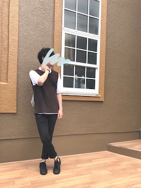 「Yohji Yamamoto（ヨウジヤマモト）のアイテム（ベスト）」を使った、にゃんさん（メンズ・169cm）の春コーディネート