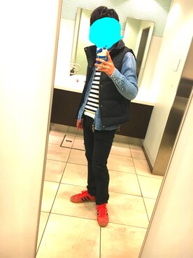 「トイレから失礼しやす」｜「アイテム（ダウンベスト）」を使った、Ri-kuさん（メンズ・168cm）の冬コーディネート