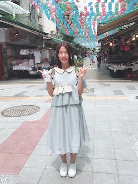 「merry jenny（メリージェニー）のアイテム（チュニック）」を使った、るりさん（レディース・157cm）の夏コーディネート