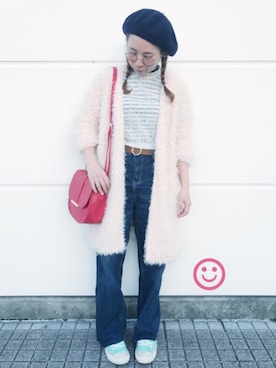 「ハイウェストデニム」｜ゆっこさん（レディース・152cm）の冬コーディネート