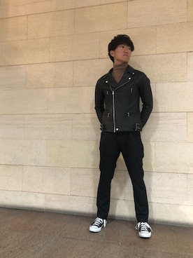 「アーバンリサーチ」｜「アイテム（ライダースジャケット）」を使った、kaiさん（メンズ・177cm）の冬コーディネート
