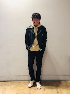 「アーバンリサーチ」｜「アイテム（ライダースジャケット）」を使った、kaiさん（メンズ・177cm）の冬コーディネート