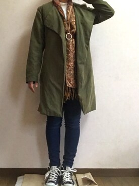 「OLIVE des OLIVE（オリーブデオリーブ）のアイテム（ノーカラージャケット）」を使った、h a r u .さん（レディース・158cm）の秋コーディネート