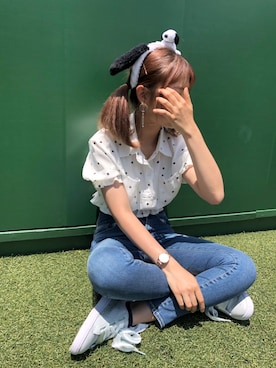 「Daniel Wellington（ダニエルウェリントン）の販売終了クラシックペティット アッシュフィールド32mm（アナログ腕時計）」を使った、と 。さん（レディース・163cm）の夏コーディネート