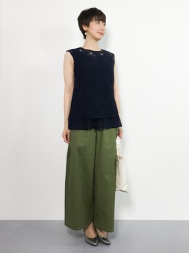 「BLISS POINT（ブリスポイント）のアイテム（Tシャツ/カットソー）」を使った、三由佳奈さん（レディース・160cm）の夏コーディネート