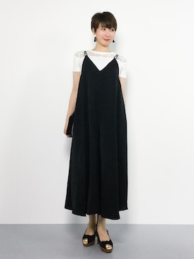 「ADAM ET ROPE'（アダムエロペ）のアイテム（サロペット/オーバーオール）」を使った、三由佳奈さん（レディース・160cm）の夏コーディネート