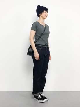 「BLISS POINT（ブリスポイント）のアイテム（Tシャツ/カットソー）」を使った、三由佳奈さん（レディース・160cm）の夏コーディネート