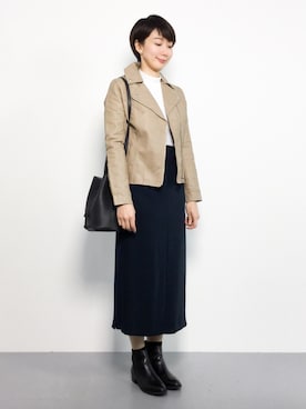 「reca（レカ）のアイテム（ライダースジャケット）」を使った、三由佳奈さん（レディース・160cm）の秋コーディネート