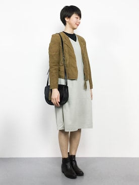 「ナチュラルスタイル」｜「アイテム（ライダースジャケット）」を使った、三由佳奈さん（レディース・160cm）の秋コーディネート