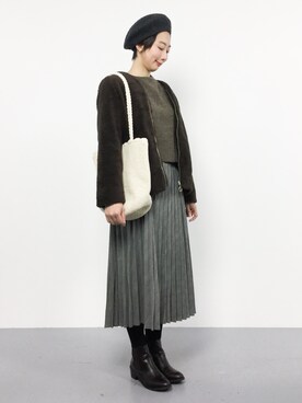 「茶色」｜「アイテム（ノーカラージャケット）」を使った、三由佳奈さん（レディース・160cm）の秋コーディネート