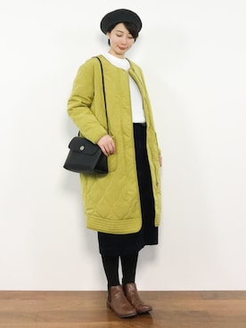 「マスタードイエロー」｜「アイテム（その他アウター）」を使った、三由佳奈さん（レディース・160cm）の冬コーディネート