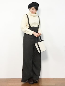 「LBC（エルビーシー）のアイテム（オールインワン・サロペット）」を使った、三由佳奈さん（レディース・160cm）の冬コーディネート