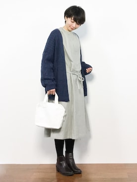 「ナチュラルスタイル」｜「アイテム（ボストンバッグ）」を使った、三由佳奈さん（レディース・160cm）の冬コーディネート