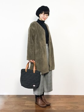 「BACK NUMBER（バックナンバー）のアイテム（ノーカラージャケット）」を使った、三由佳奈さん（レディース・160cm）の冬コーディネート