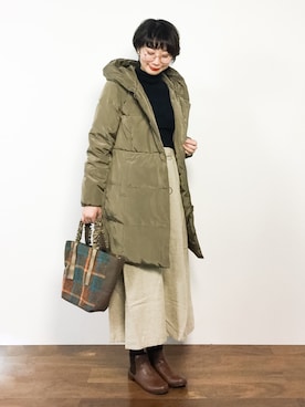 「REAL CUBE（リアルキューブ）のアイテム（バッグ）」を使った、三由佳奈さん（レディース・160cm）の冬コーディネート
