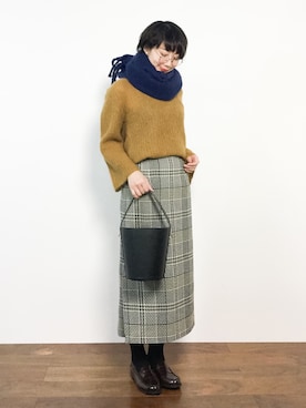 「マスタードイエロー」｜三由佳奈さん（レディース・160cm）の冬コーディネート