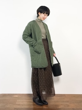 「茶色」｜「アイテム（ノーカラージャケット）」を使った、三由佳奈さん（レディース・160cm）の冬コーディネート