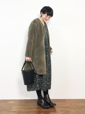 「BACK NUMBER（バックナンバー）のアイテム（ノーカラージャケット）」を使った、三由佳奈さん（レディース・160cm）の冬コーディネート