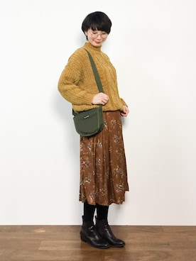 「マスタードイエロー」｜三由佳奈さん（レディース・160cm）の冬コーディネート