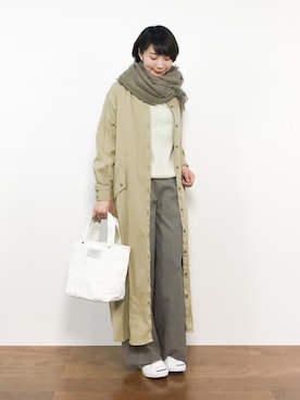 「ナチュラルスタイル」｜「アイテム（シャツワンピース）」を使った、三由佳奈さん（レディース・160cm）の冬コーディネート