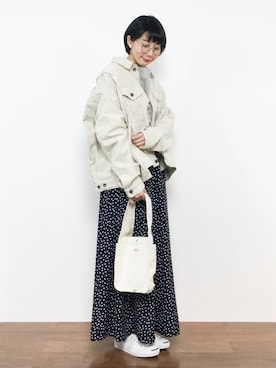 「ドットパンツ」｜「アイテム（ブルゾン）」を使った、三由佳奈さん（レディース・160cm）の冬コーディネート