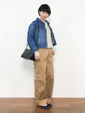 「SLOBE IENA（スローブイエナ）のアイテム（デニムジャケット）」を使った、三由佳奈さん（レディース・160cm）の冬コーディネート
