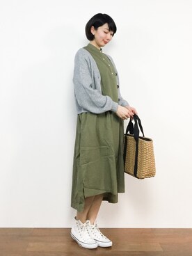 「ナチュラルスタイル」｜「アイテム（シャツワンピース）」を使った、三由佳奈さん（レディース・160cm）の春コーディネート