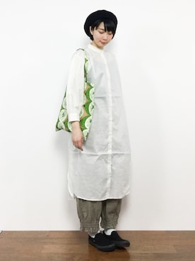 「haco!（ハコ）のアイテム（シャツワンピース）」を使った、三由佳奈さん（レディース・160cm）の春コーディネート