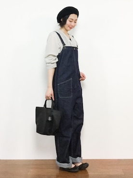 「Johnbull Private labo（ジョンブルプライベートラボ）のアイテム（サロペット/オーバーオール）」を使った、三由佳奈さん（レディース・160cm）の春コーディネート
