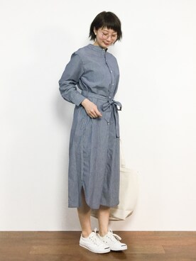 「ナチュラルスタイル」｜「アイテム（シャツワンピース）」を使った、三由佳奈さん（レディース・160cm）の春コーディネート
