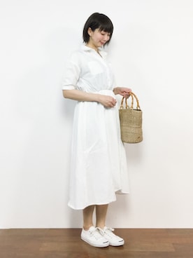 「amelier MAJESTIC LEGON（アメリエルマジェスティックレゴン）のアイテム（シャツワンピース）」を使った、三由佳奈さん（レディース・160cm）の春コーディネート
