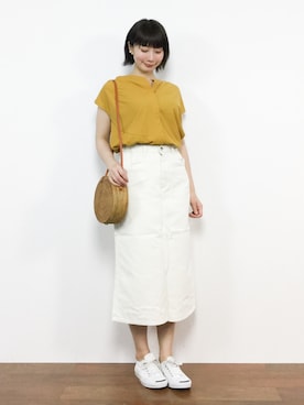 「マスタードイエロー」｜三由佳奈さん（レディース・160cm）の春コーディネート