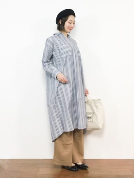 「ナチュラルスタイル」｜「アイテム（シャツワンピース）」を使った、三由佳奈さん（レディース・160cm）の春コーディネート