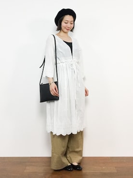 「SLOBE IENA（スローブイエナ）のエンブロイダリーレース7分袖ガウン◆（ワンピース）」を使った、三由佳奈さん（レディース・160cm）の春コーディネート
